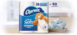 Charmin Ultra Soft Cushiony Touch Toilet Paper. 18 Family Mega Rolls