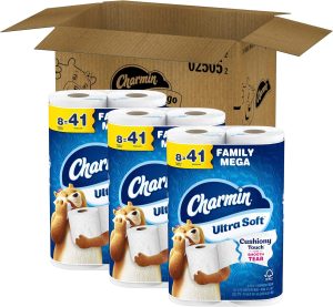 Charmin Ultra Soft Cushiony Touch Toilet Paper. 24 Family Mega Rolls