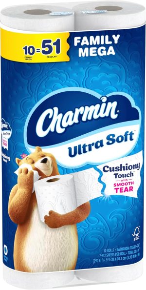 Charmin Ultra Soft Cushiony Touch Toilet Paper. 30 Family Mega Rolls