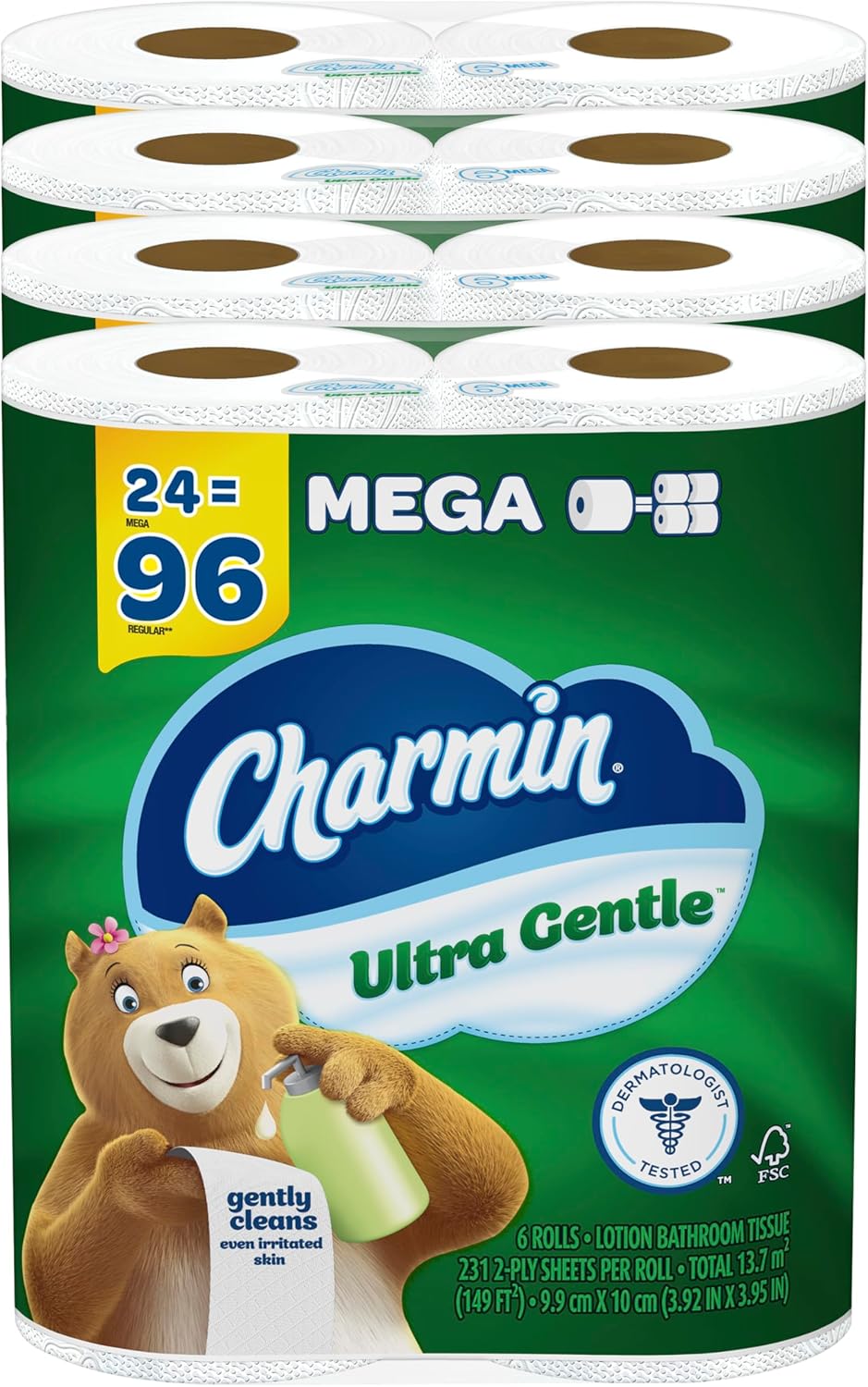 Charmin Ultra Gentle Toilet Paper. 6 Count (Pack of 4). Total 24 Mega Rolls