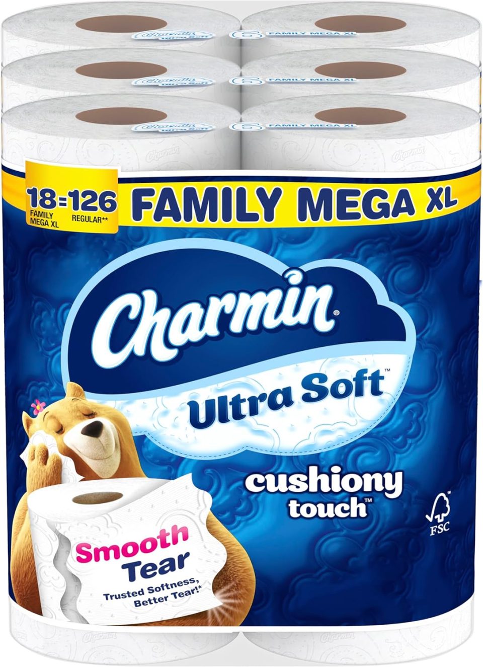 Charmin Ultra Soft Cushiony Touch Toilet Paper. 18 Family Mega XL Rolls