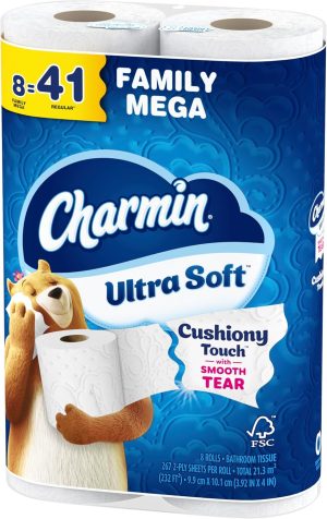 Charmin Ultra Soft Cushiony Touch Toilet Paper. 24 Family Mega Rolls