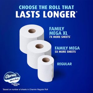 Charmin Ultra Soft Cushiony Touch Toilet Paper. 30 Family Mega Rolls