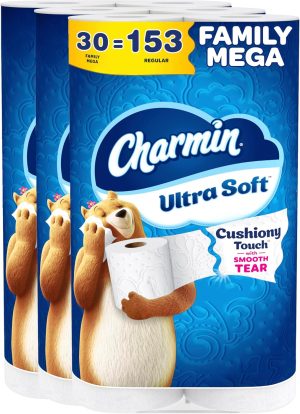 Charmin Ultra Soft Cushiony Touch Toilet Paper. 30 Family Mega Rolls