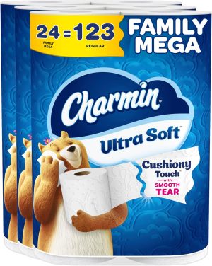 Charmin Ultra Soft Cushiony Touch Toilet Paper. 24 Family Mega Rolls
