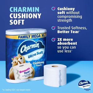 Charmin Ultra Soft Cushiony Touch Toilet Paper. 18 Family Mega XL Rolls