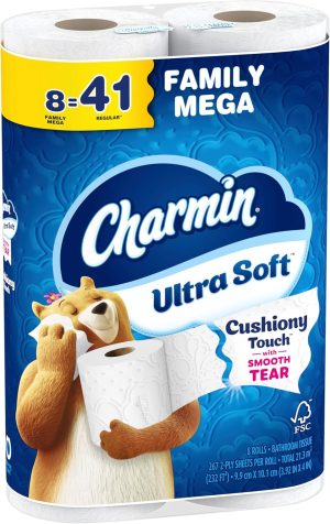 Charmin Ultra Soft Cushiony Touch Toilet Paper. 24 Family Mega Rolls