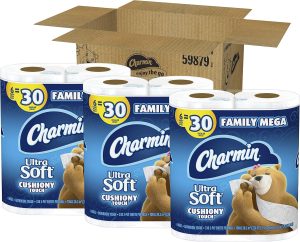 Charmin Ultra Soft Cushiony Touch Toilet Paper. 18 Family Mega Rolls
